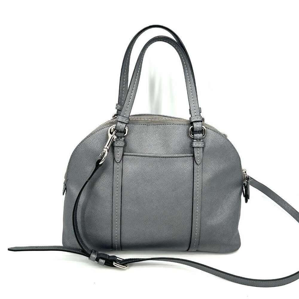 COACH Gray Metallic Peyton Saffiano Leather Domed Satchel Shoulder Handbag Purse - Picture 2 of 13